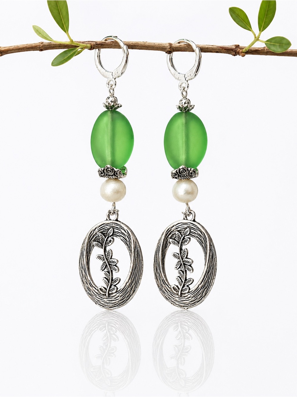 Handmade Sea Glass & Freshwater Pearl Statement Earrings